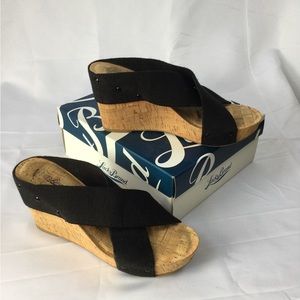 Lucky Brand  Black/Linen Elastic Cork Wedge Slip-On Size 9 1/2M